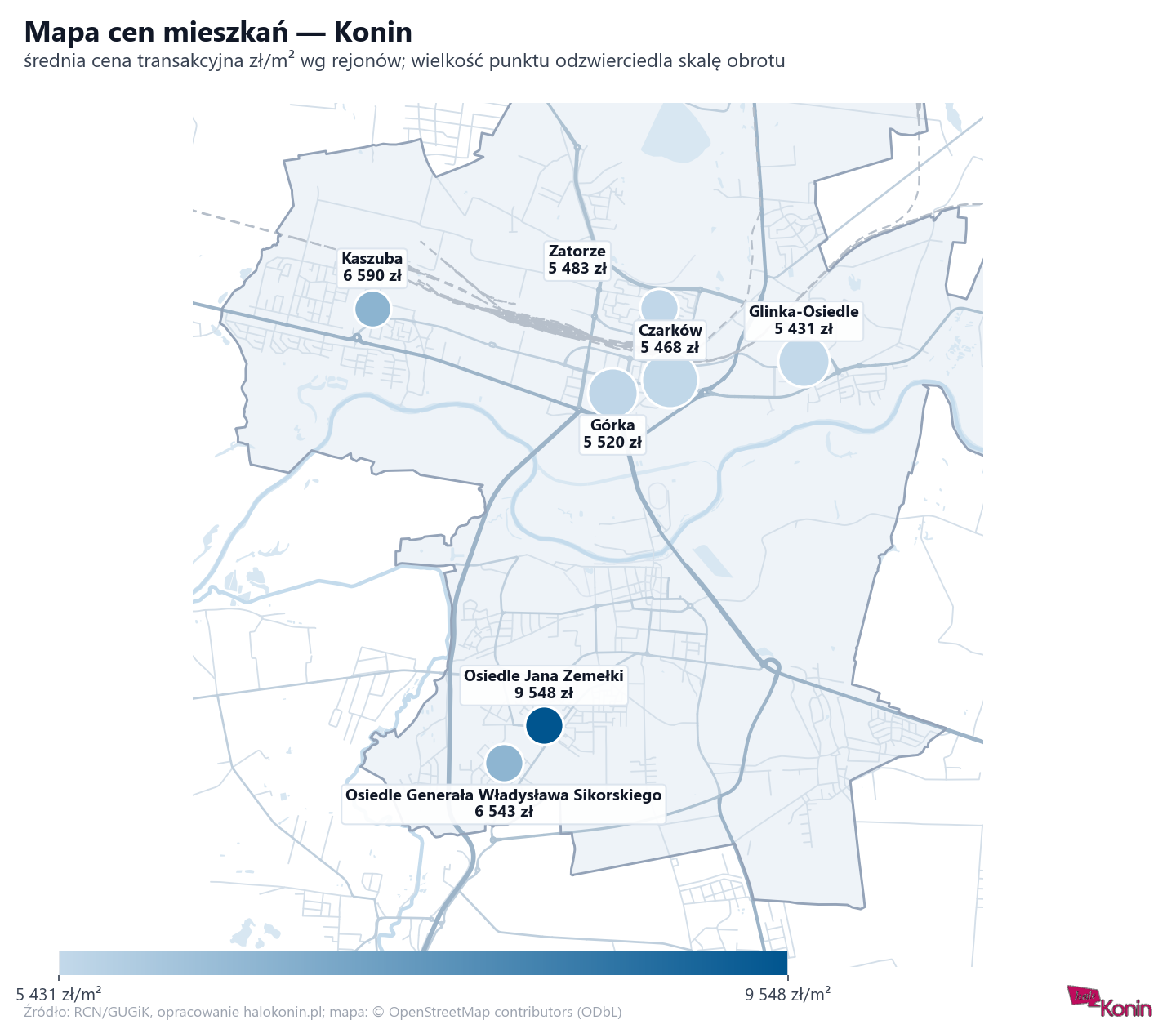 Mapa cen mieszkań - Konin