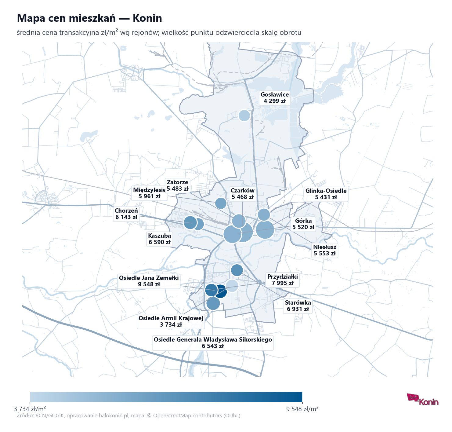 Mapa cen mieszkań - Konin