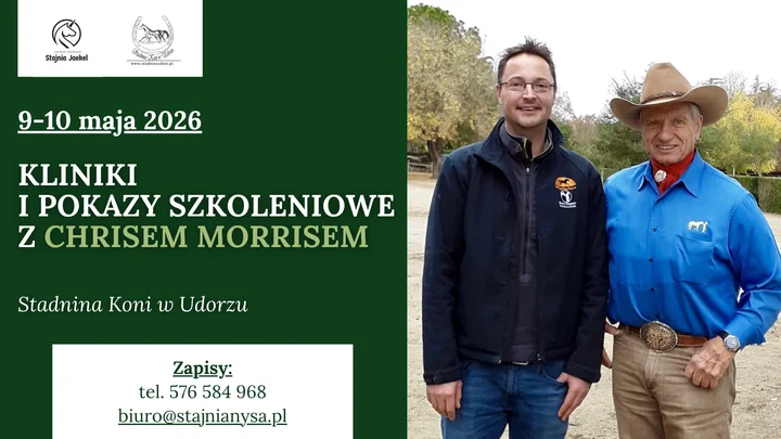 Grafika promocyjna wydarzenia Chcesz zostać zaklinaczem koni? Kliniki z Chrisem Morrisem w Stadninie Koni w Udorzu