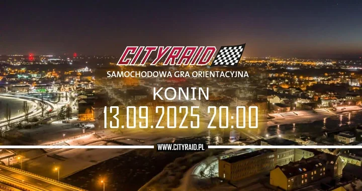 Obrazek przedstawia grafikę promocyjną wydarzenia Samochodowa gra orientacyjna CITYRAID w Koninie