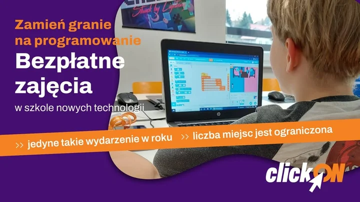 Obrazek przedstawia grafikę promocyjną wydarzenia Bezpłatne warsztaty programistyczne dla dzieci i młodzieży w Koninie