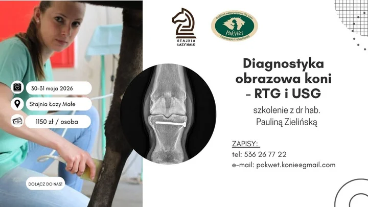 Grafika promocyjna wydarzenia Diagnostyka obrazowa koni – RTG i USG (szkolenie z dr hab. Pauliną Zielińską)