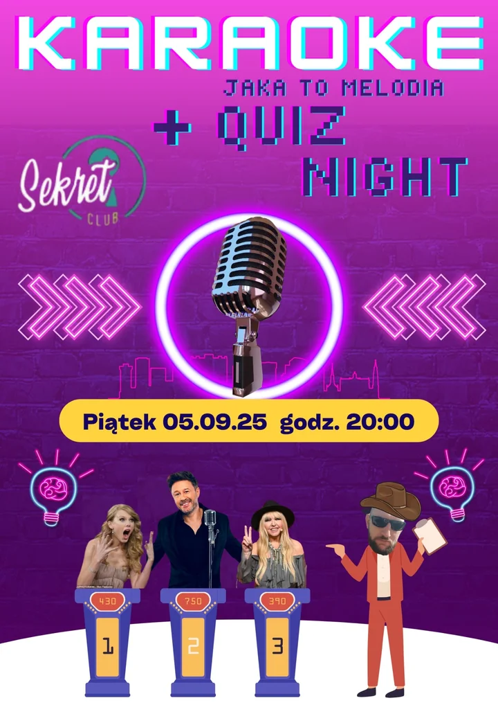Obrazek przedstawia grafikę promocyjną wydarzenia Wieczór karaoke z muzycznym quizem Jaka to melodia