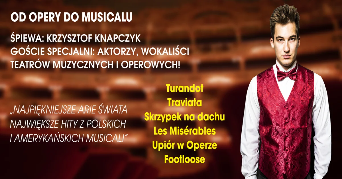 Grafika promocyjna wydarzenia Pop Opera – od Opery do Musicalu w Koninie