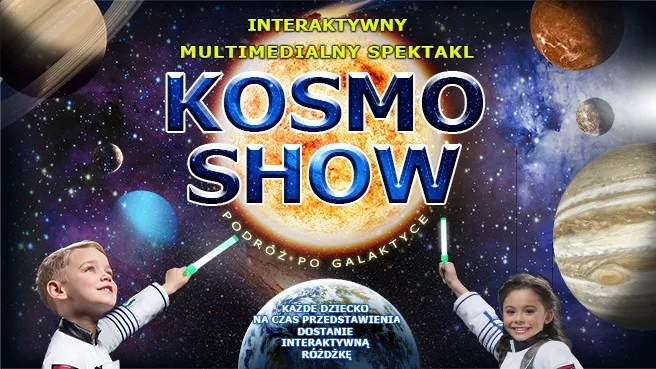 Obrazek przedstawia grafikę promocyjną wydarzenia Interaktywny spektakl dla dzieci o kosmosie