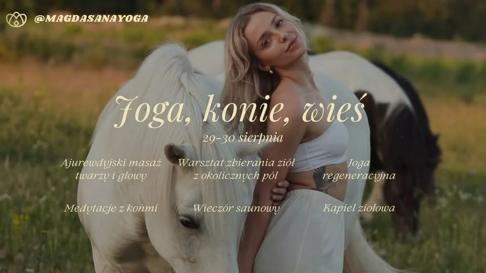 Grafika promocyjna wydarzenia Nocowanka jogowa u koni – relaks i natura