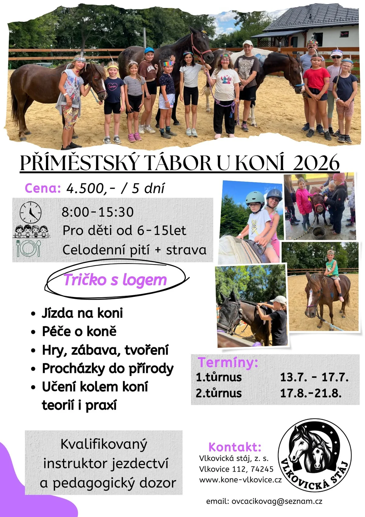 Grafika promocyjna wydarzenia Příměstský tábor u koní w sierpniu