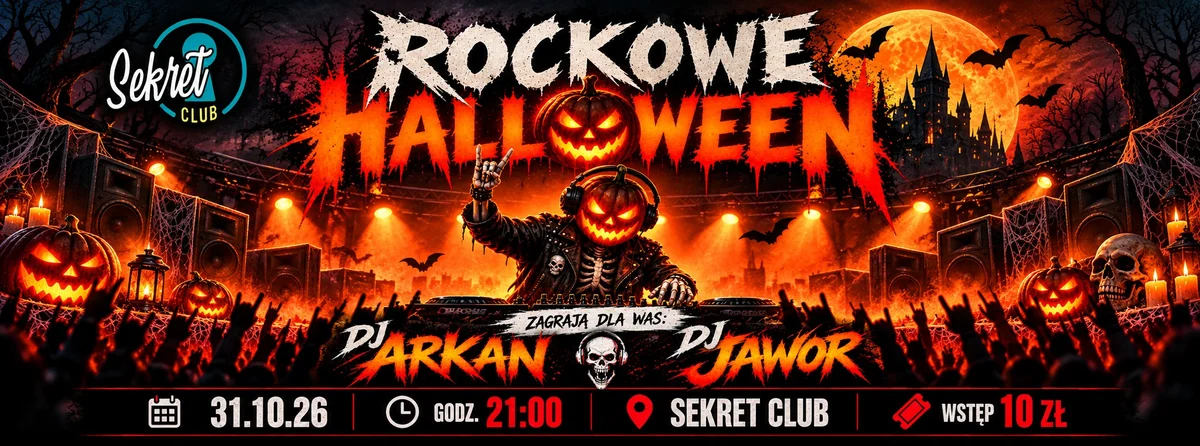 Grafika promocyjna wydarzenia Rockowe Halloween Dj Party Night w Koninie