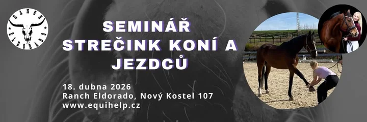 Grafika promocyjna wydarzenia Seminář Strečink koní a jezdců (Ranč Eldorado) — seminarium rozciągania koni i jeźdźców