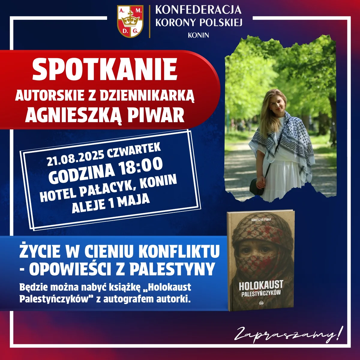 Grafika promocyjna wydarzenia Spotkanie autorskie z Agnieszką Piwar w Koninie
