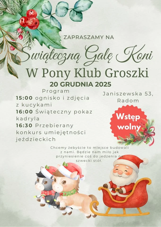 Grafika promocyjna wydarzenia Świąteczna Gala Koni — pokaz, ciekawostki i zawody dla klubowiczów