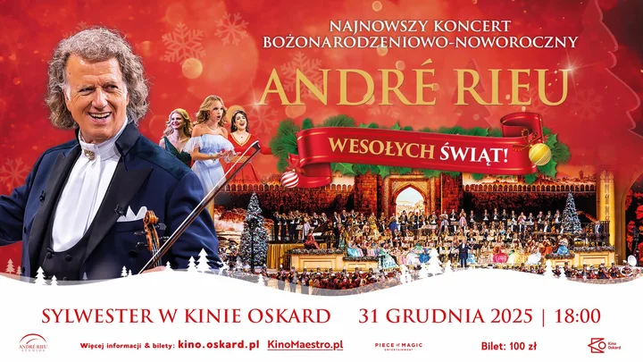 Grafika promocyjna wydarzenia Sylwester z André Rieu w Kinie Oskard — świąteczno‑noworoczny koncert