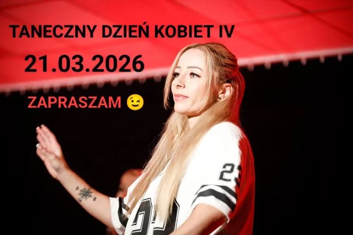 Grafika promocyjna wydarzenia TANECZNY DZIEŃ KOBIET IV w Koninie — warsztaty AfroFlow i masterclass Zumba, 21 marca 2026