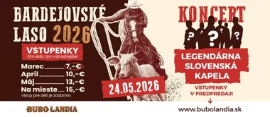Grafika promocyjna wydarzenia Bardejovské Laso 2026 a Výstava koní w Bardejovie — rodeo, konie i rodzinna zabawa