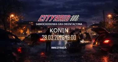Grafika promocyjna wydarzenia CITYRAID KONIN: samochodowa gra orientacyjna