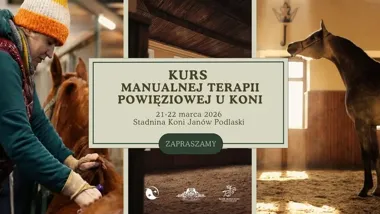 Grafika promocyjna wydarzenia Kurs Manualnej Terapii Powięziowej u koni — praktyczny kurs z dr Olgą Kuleszą‑Miodek