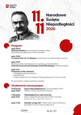 Grafika promocyjna wydarzenia Obchody Narodowego Święta Niepodległości w Koninie