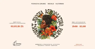 Grafika promocyjna wydarzenia Projekt Wiosna Afro & Latino Party w Koninie – taneczna majówka w Marinie Gaj