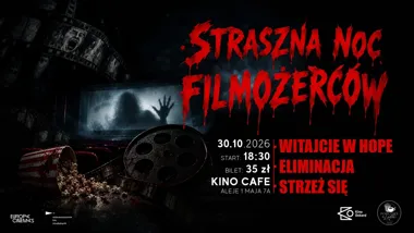 Grafika promocyjna wydarzenia Straszna Noc Filmożerców 2026 w Koninie