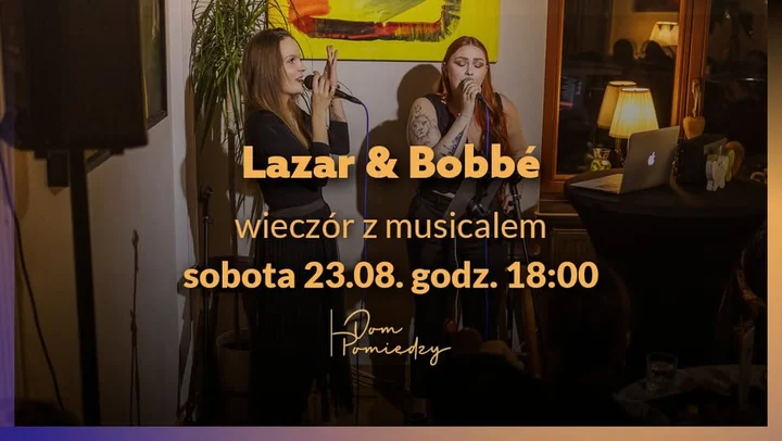 Obrazek przedstawia grafikę promocyjną wydarzenia Wieczór musicalowy w Domu Pomiędzy w Koninie