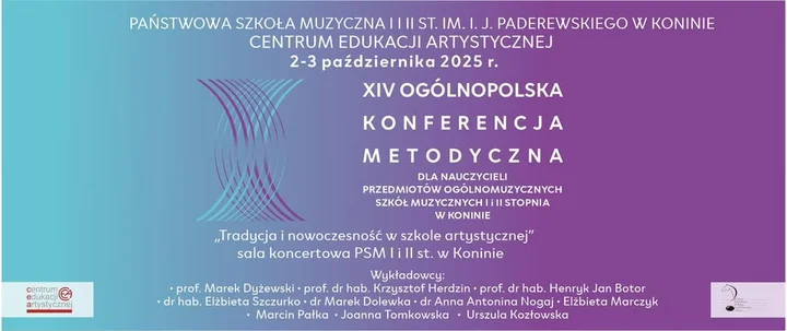 Obrazek przedstawia grafikę promocyjną wydarzenia Konferencja metodyczna dla nauczycieli przedmiotów ogólnomuzycznych — Konin, październik 2025