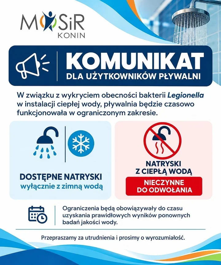 Legionella na pływalni. Ciepłe natryski pozostają nieczynne