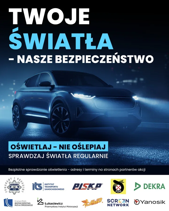 Jesienny test dla kierowców w Koninie. Światła sprawdzą bez opłat