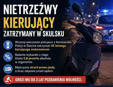 Motorowerzysta ze Skulska miał blisko 0,8 promila. Policja zabrała mu prawo jazdy