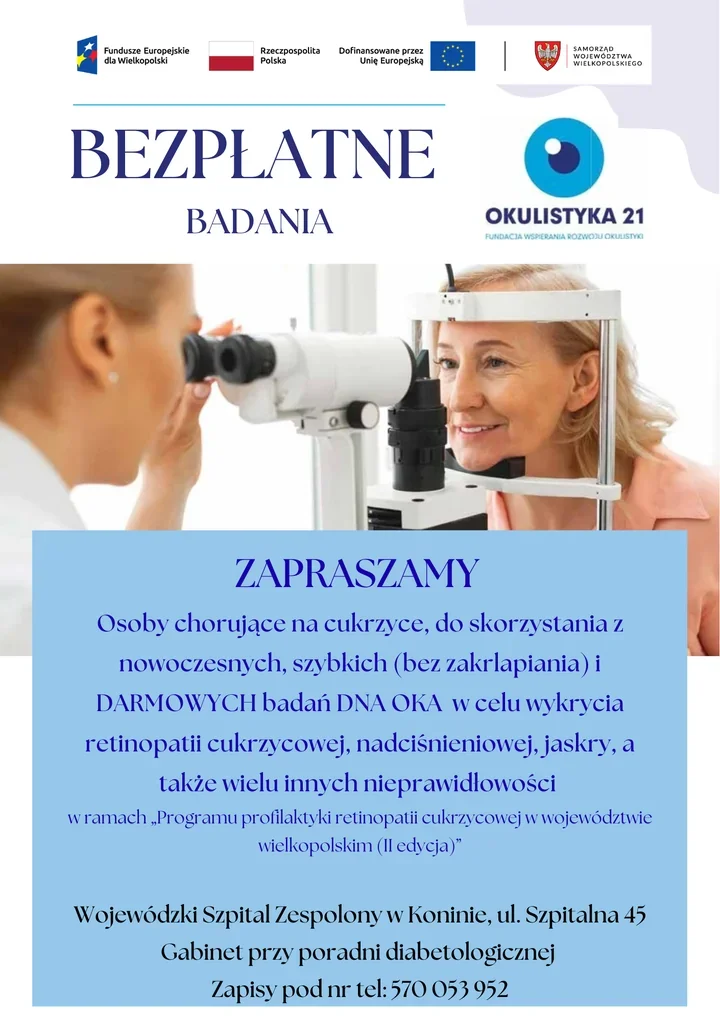 Darmowe badania dna oka w Koninie. Bez zakraplania dla osób z cukrzycą